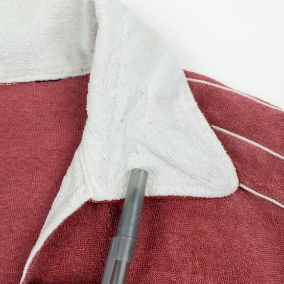 Vintage 50s Terry Cloth Polo Shirt Men's Fits Small Red White Piped Resortwear - Picture 12 of 15